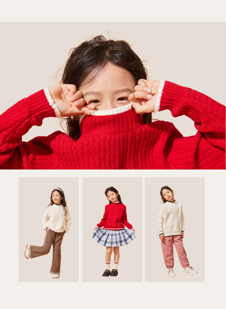 PEPCO Girls' Sweater Winter 2025 New Colorblock Warm Knit Top Kids Wool Base Layer 8