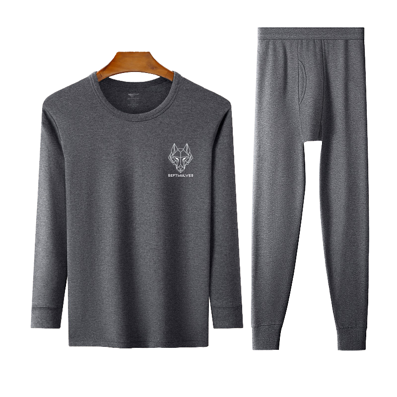 SEPTWOLVES [Pure Cotton Antibacterial] Thermal Underwear for Men, Autumn Top And Pants Set, Round Neck Cotton And Wool Autumn Winter, Dark Gray, XXL