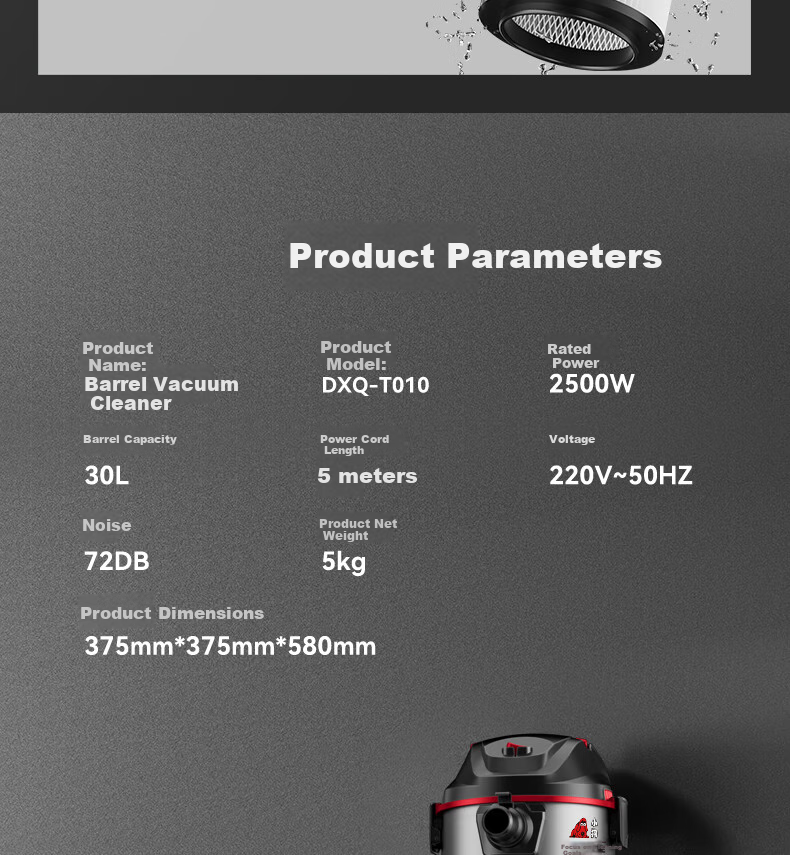 Xiaogou Industrial Vacuum Cleaner, 3000W Peak Power, High Suction, Dry And Wet Blowing, Three-In Vacuum Cleaner with Mopping Function, for Factory Workshop, Commercial Use, Car Cleaning, Land Reclamation, T010S 40