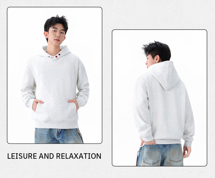 Homlean American-Style Heavy Hooded Sweatshirt, Spring Men's High Street Solid Color Versatile Loose Casual Top, HQ20 Black 2XL 11