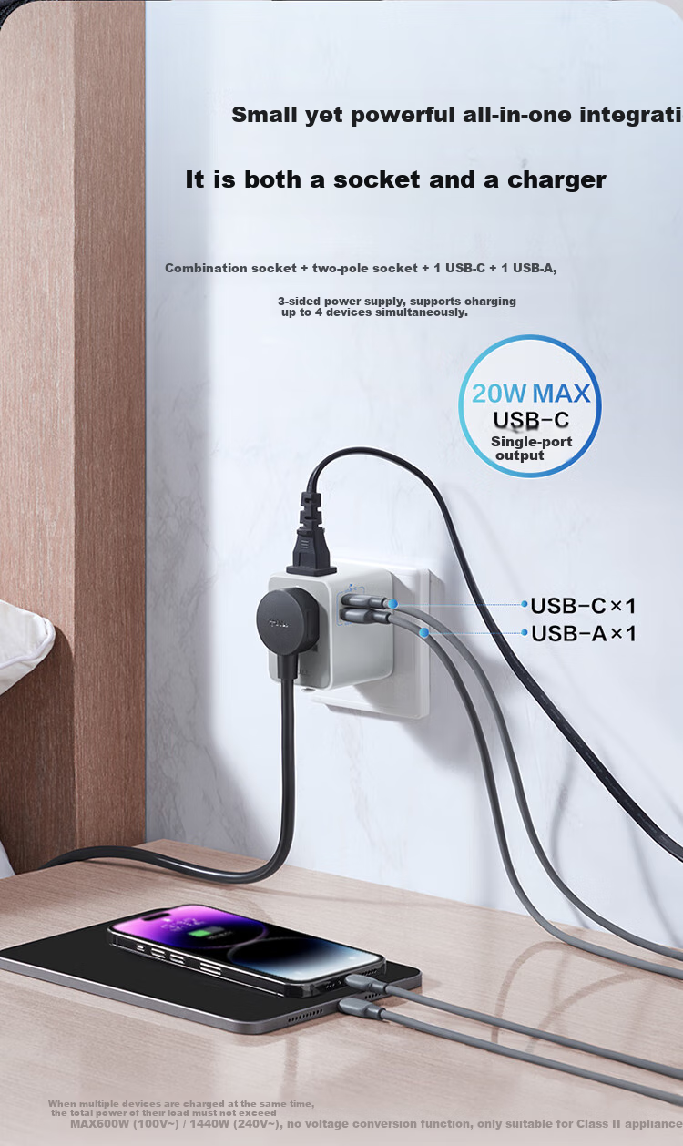 BULL 20W Fast Charging USB Multi-Country Socket Travel Adapter/World Converter Plug for International Travel Business Trip Study Abroad High Power Protection Plug European Standard American Standard Australian Standard British Standard Distant Mountain Gray 4