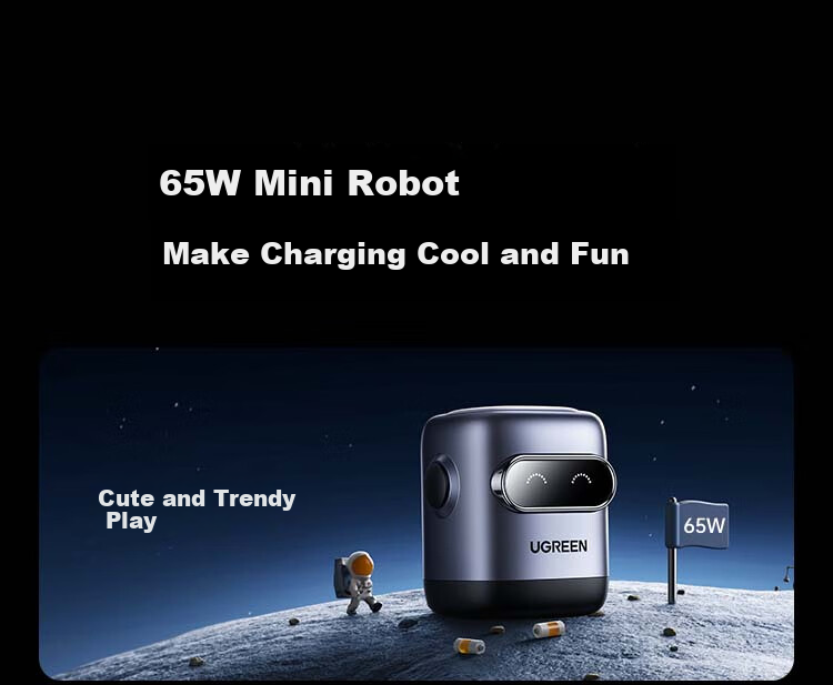 UGREEN 65W GaN Charger Robot, PD Multi-Port Fast Charging Head, Compatible with 60W/45W, Suitable for Apple 18/17, Huawei Phones, MacBook Pro Laptops 2