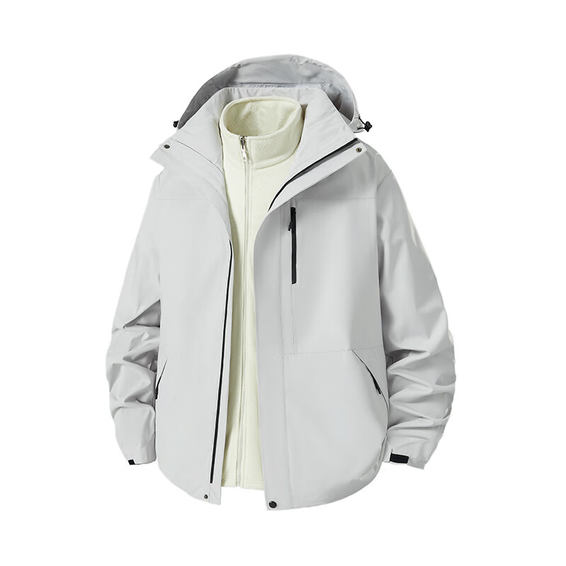 JEEP SPIRIT Men's Outdoor Fleece 3-in-1 Mountaineering Jacket Winter Windproof Waterproof Coat Black 3XL 3