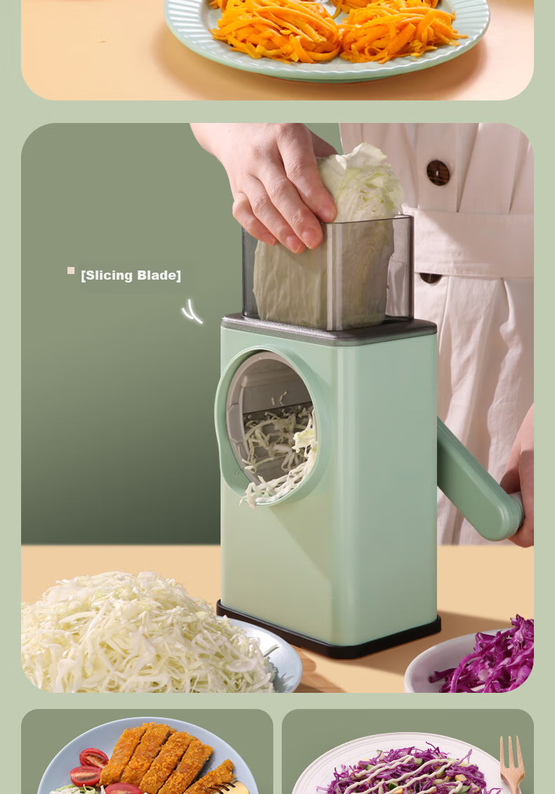 BJ Vegetable Slicer, Household Shredder, Kitchen Hand-Cranked Storm Roller Slicer, Potato Shredder, Grater, Five Blades 14