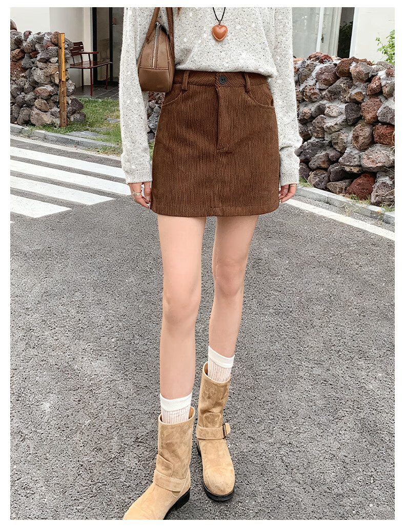 FitonTon Vintage Corduroy A-Line Skirt Women Autumn Winter 2025 New Slim High Waist Wide Leg Versatile Melard Skirt 1