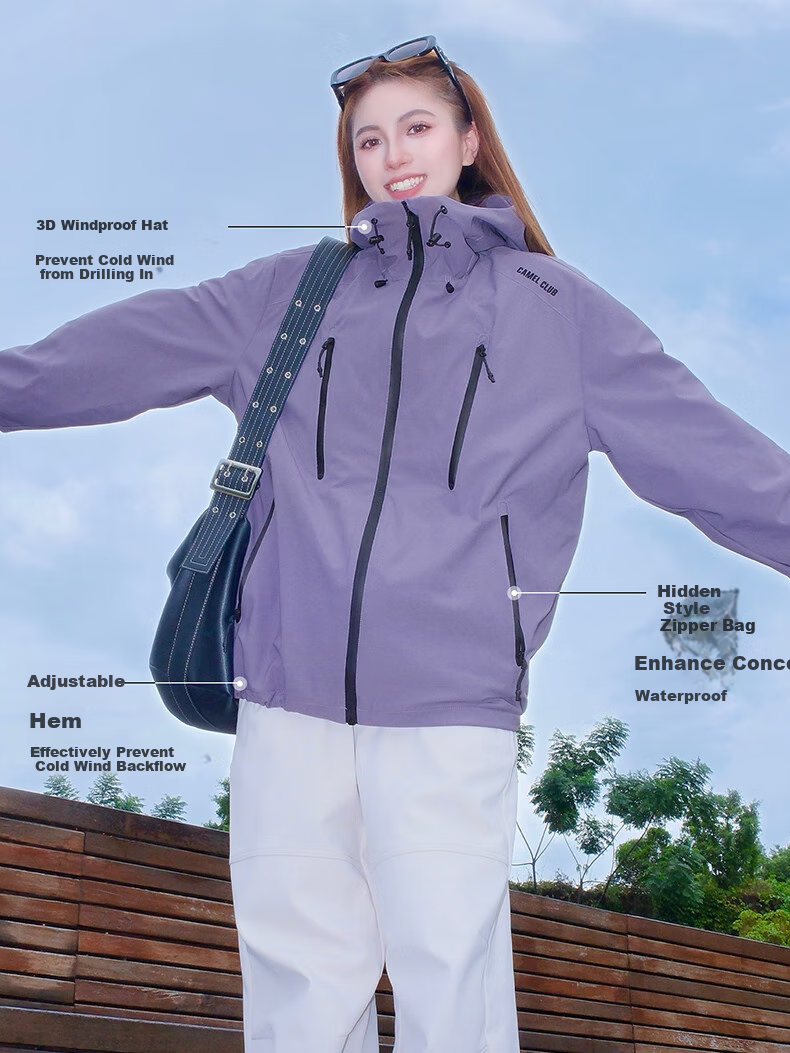 CAMEL Sports Jacket, New Style for Men And Women, Spring And Autumn Casual Fleece-Lined Jacket, Outdoor Water-Repellent Windproof Mountaineering Coat, Windbreaker 10