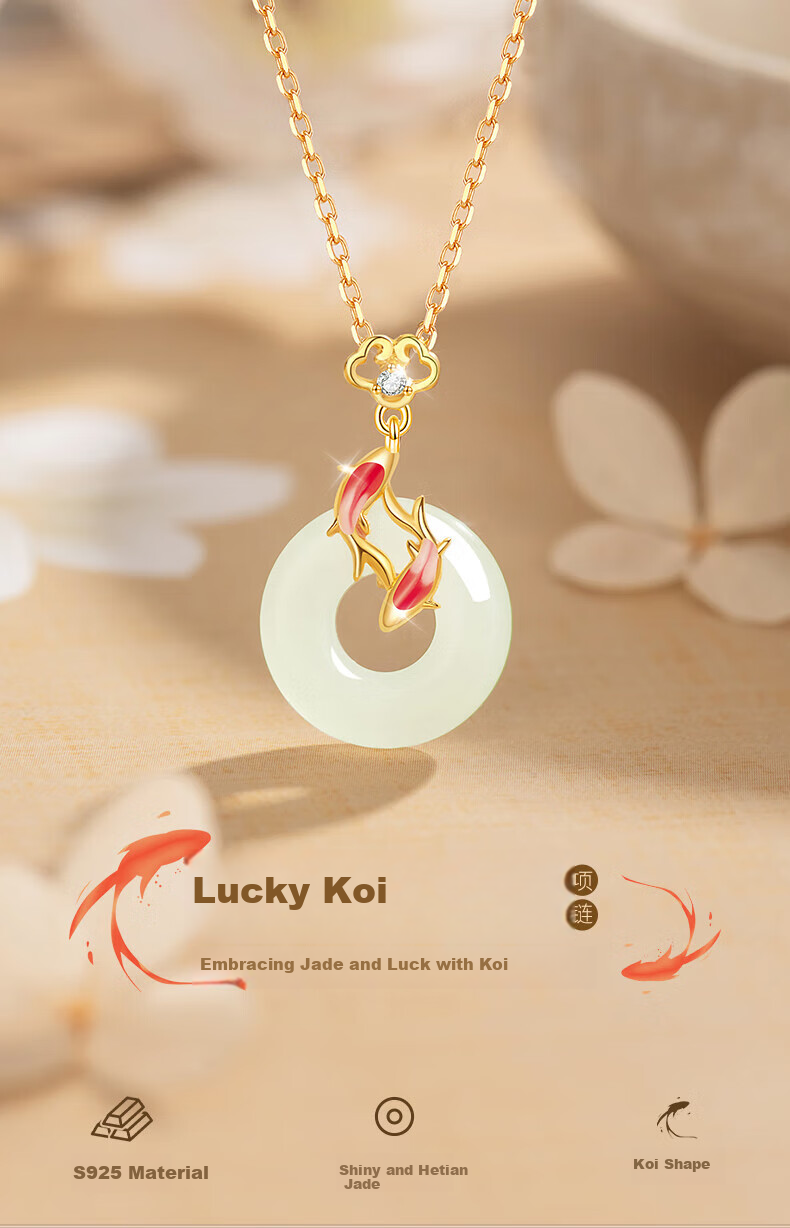 ALLOVE Pure Silver Necklace for Women, 2026 New Style Hetian Jade Peace Buckle Pendant, Collarbone Chain, Birthday Gift for Girlfriend Or Wife 1