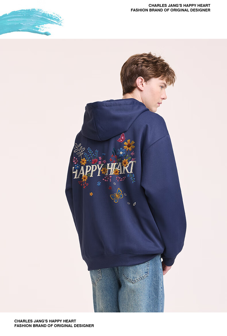 Charles Peach Heart New Autumn Love Embroidery Print Couple Jacket American Style Hooded Versatile Cardigan Sweatshirt Black S 4