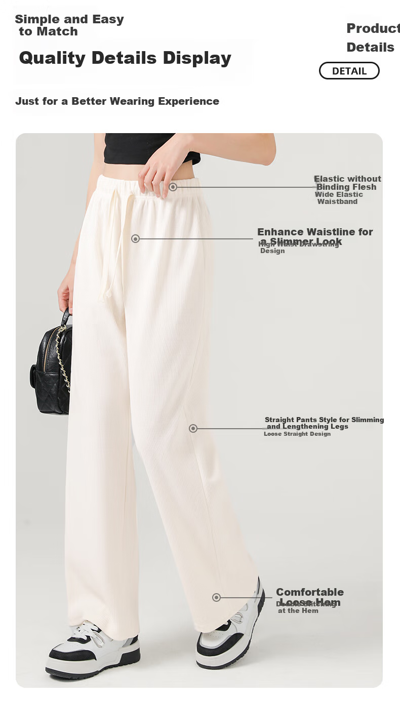 Jeanswest Women's Casual Pants, Chenille Wide-Leg Trousers, Spring And Summer Draping Lazy Style Slimming Straight-Leg Pants, Fashionable Versatile Trousers for Wome 6