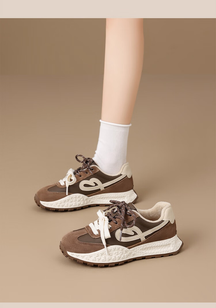 ZHR Fleece-lined German Shepherd Training Shoes Women Winter Warm Cotton Shoes Retro Versatile Thick-soled Women’s Shoes KS271A Brown Size 37 5