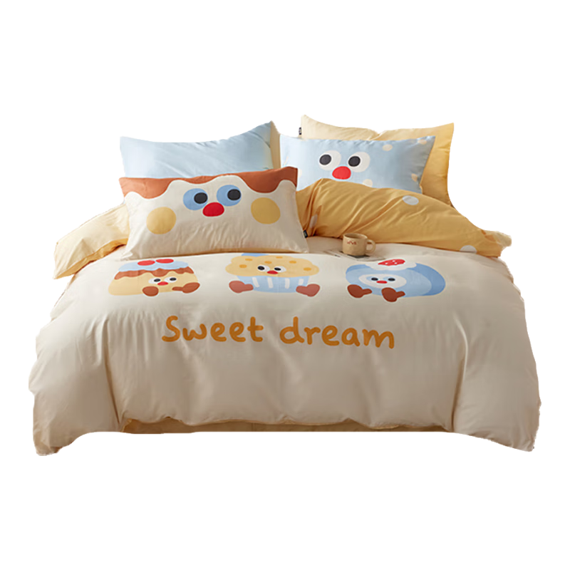 Dohia Pure Cotton 4-Piece Bedding Set 60s Cotton Sateen Double Bed Sheet and Duvet Cover Set 1.5m Bed 203x229cm