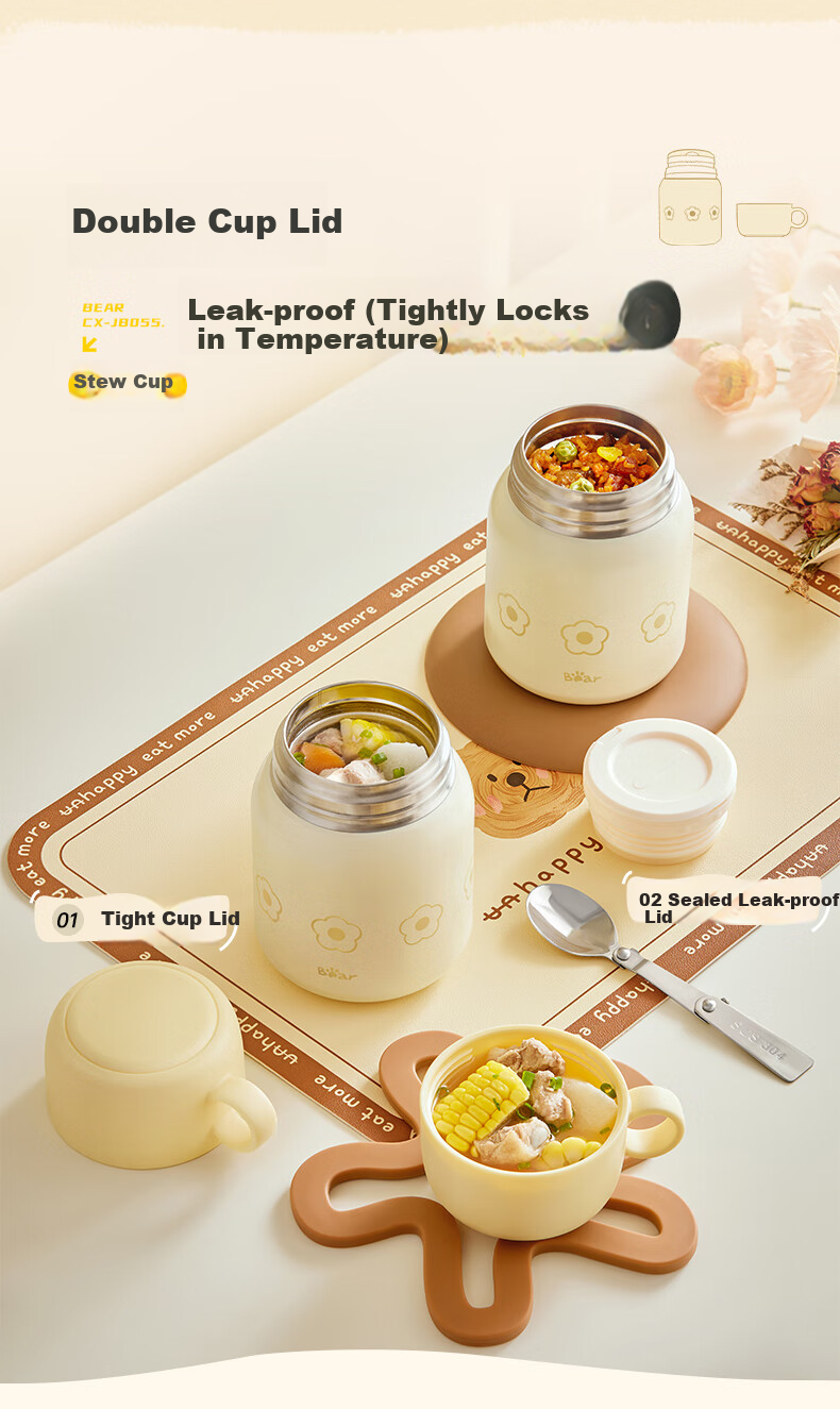 Bear Thermal Food Jar, 316 Stainless Steel Insulated Food Container with Bowl And Spoon for Rice, Porridge, And Travel Meals, Children's Unisex 500ml 6