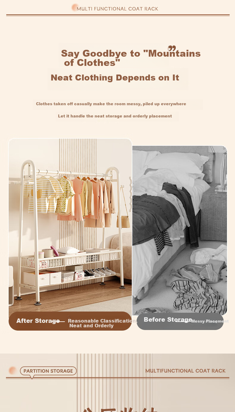 BIX Floor-Standing Clothes Rack for Bedroom, Home Drying Rack, Simple Coat And Hat Stand, Indoor Balcony Clothes Hanger, 1.2m, White 3