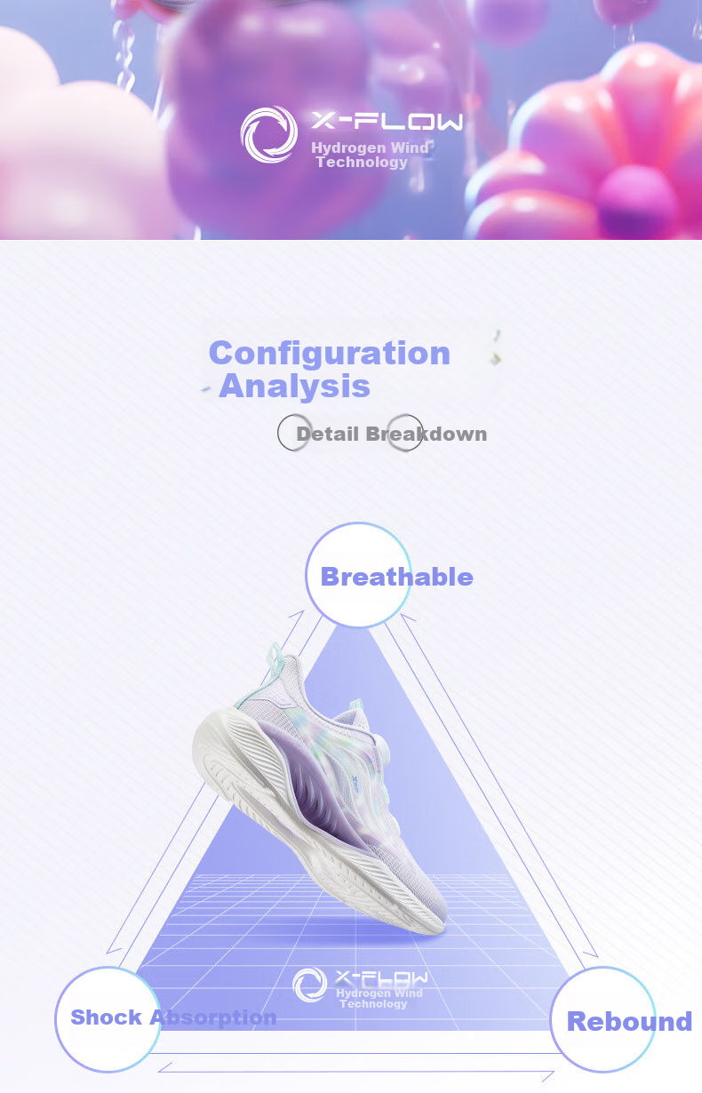 XTEP Children's Hydrogen Wind 5.0 Small Label Multi-Color Breathable Rotary Buckle Lightweight Running Shoes, Sail White/Light Purple, Size 40 2