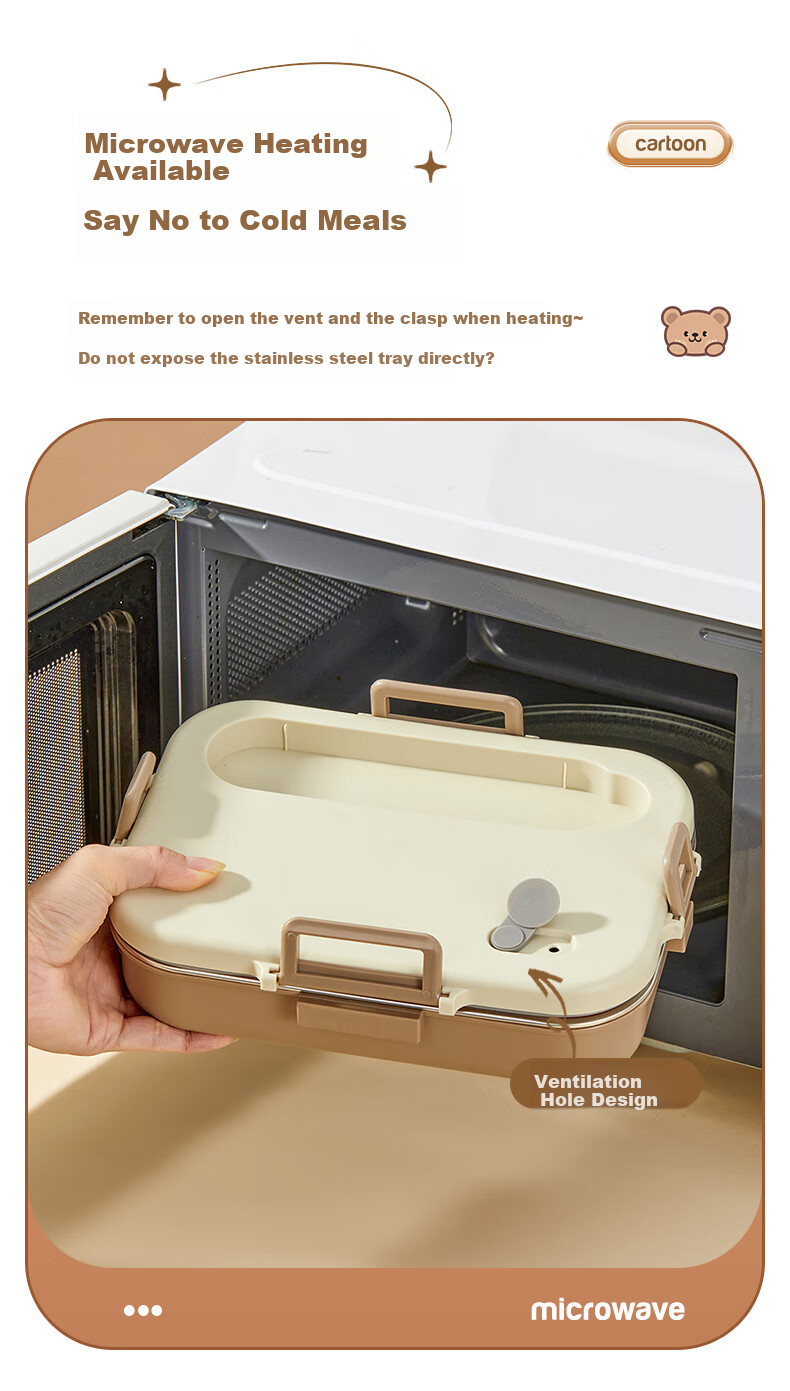WORTHBUY 304 Stainless Steel Lunch Box for Office Workers, Meal Container with Compartments for Students' Cafeteria, Rice Serving Tray, Beige with 5 Compartments + Bag 8
