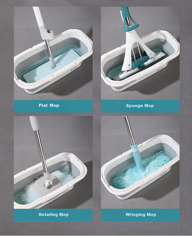 MARYYA Foldable Mop Bucket, Rectangular Shape, 49cm Diameter, Rubber-Coated Cotton Flat Sponge Mop Bucket, Floor Cleaning Mop Bucket, Single Bucket 2