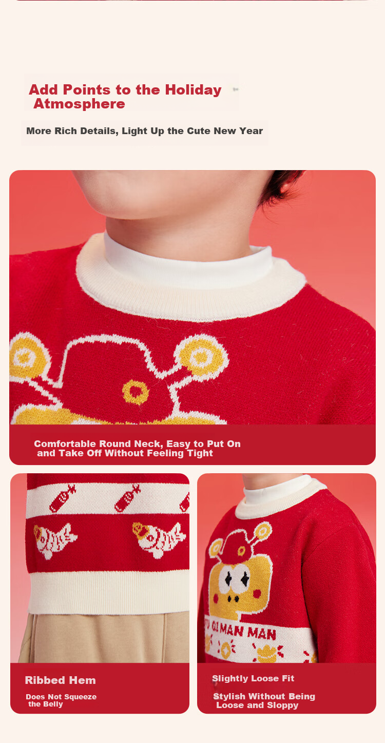 BALABALA Children's Clothing, Kids' Sweater, Autumn And Winter Color-Block Jacquard Sweater, Boys' And Girls' Baby Knitwear 5