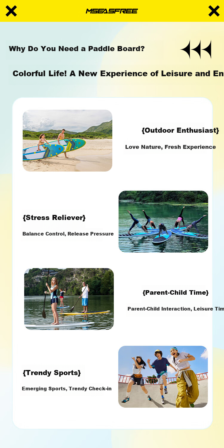 MSEASFREE Colorful Surf Paddleboard Fishing Yoga SUP Upgraded Colorful Yellow 3