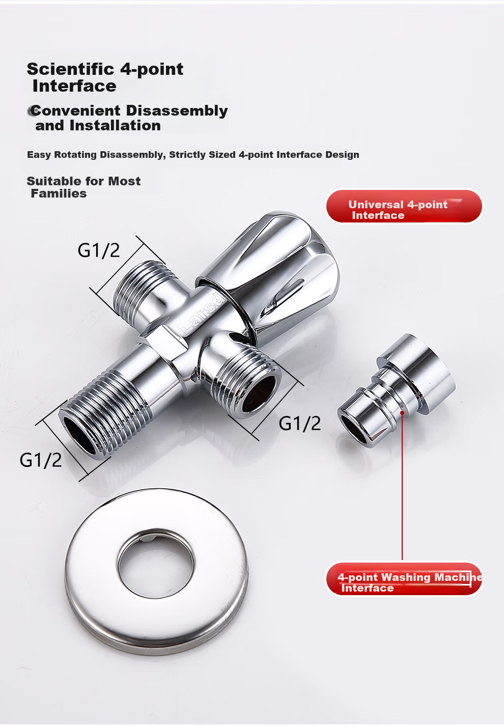 Larsd Dual-Purpose Angle Valve, One Inlet Two Outlets Three-Way Water Distributor, Brass Triangular Valve One-To Brass Body Angle Valve LD112T 10