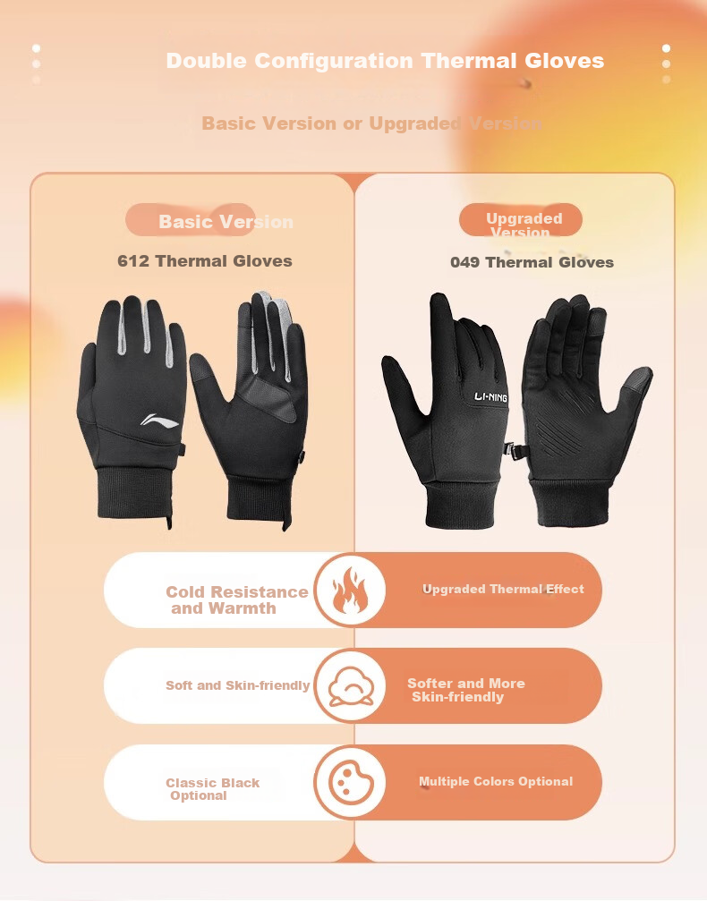 Li-Ning Cycling Gloves for Winter, Unisex Warm Fleece-Lined Gloves for Electric Motorcycles, Bicycles, Cold-Proof Touchscreen Sports Ski Gloves 1