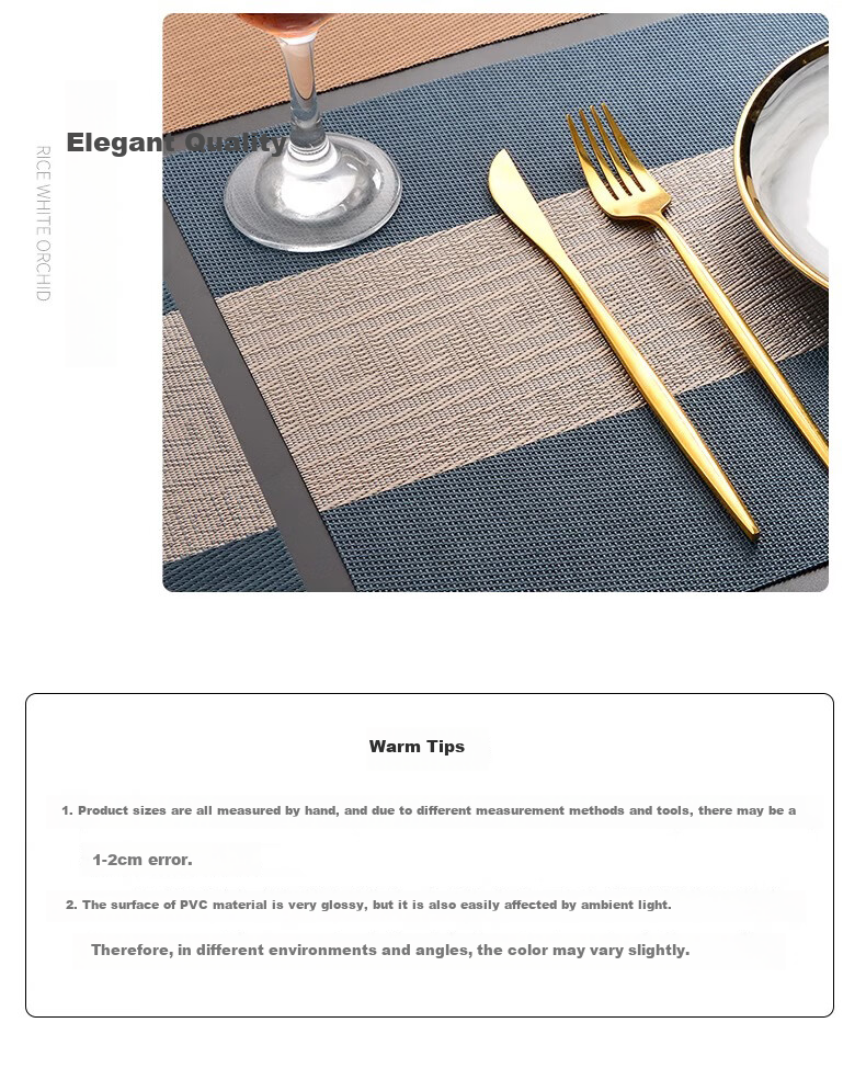AVIVI Placemats, Heat-Resistant Mats, Western-Style Placemats, Waterproof Tea Table Mats, Table Flags, Dining Table Mats, Plate Mats, 30*45*4 Pieces, Mi Zha 7