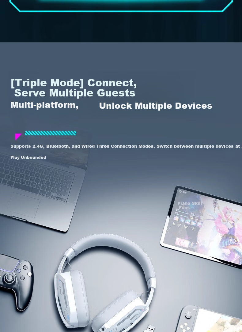 SOMIC MH201 Gaming-Grade 2.4G Zero-Lag Tri-Mode Gaming Headset Wireless Bluetooth Mobile PC Noise-Cancelling Headphones Over-Ear 7.1 Audio Positioning Black 2