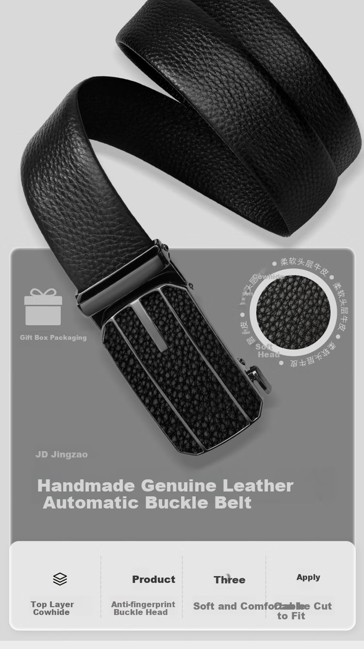 JD Original Genuine Top-Grain Leather Automatic Buckle Belt for Men, New Style 2026 Birthday Gift for Boyfriend, Husband, Father, Size 120 1