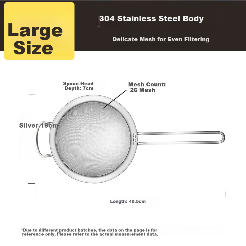 COOKER KING Full Stainless Steel Mesh Strainer, 26-Mesh Filter Sieve, Fine Mesh for Oil Frying And Flour Sifting, Large Size