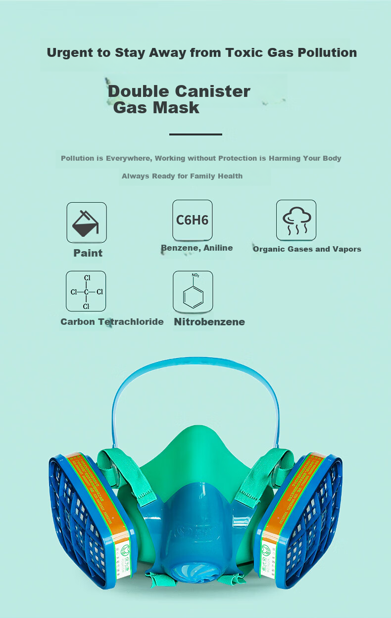 Baoweikang 3900 Silicone Gas Mask, Double Canister Gas Mask for Painting, Specialized for Toxic Gas Protection, Industrial Dust-Proof Grinding Renovation Half Face Mask (3900 Mask 7-Piece Set) 2