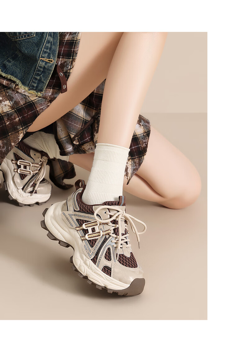 ZHR [Shen Yue Same Style] Thick Sole Dad Sneakers Women Height Increasing Casual Sports Shoes KS251F Gray Size 38 18