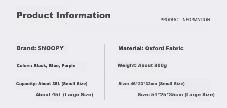 SNOOPY Backpack for Middle School Boys, College Students, Large Capacity Multifunctional Laptop Bag Travel Backpack Purple 45L 6