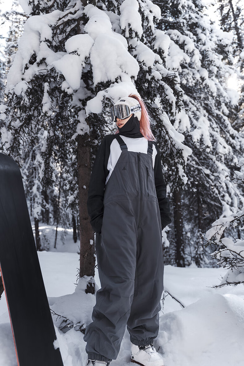 Nan En Single Board Ski Suit Bib Pants 3L Waterproof Thickened Warm Unisex Black M 14
