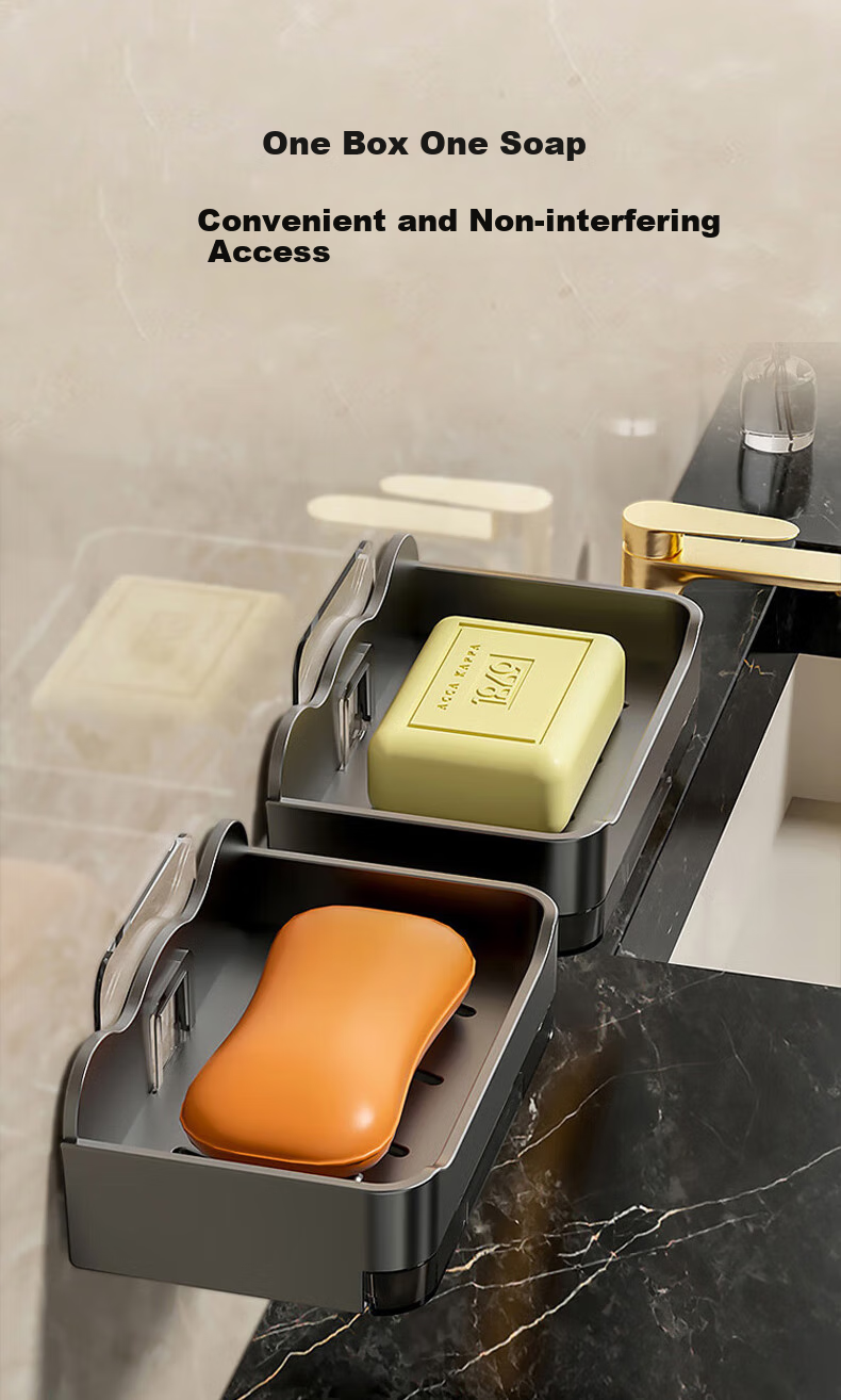 Baoshi Double-Layer Soap Dish, Wall-Mounted without Drilling, Draining PP Material, Detachable Non-Slip Storage Rack, Set of 2 9