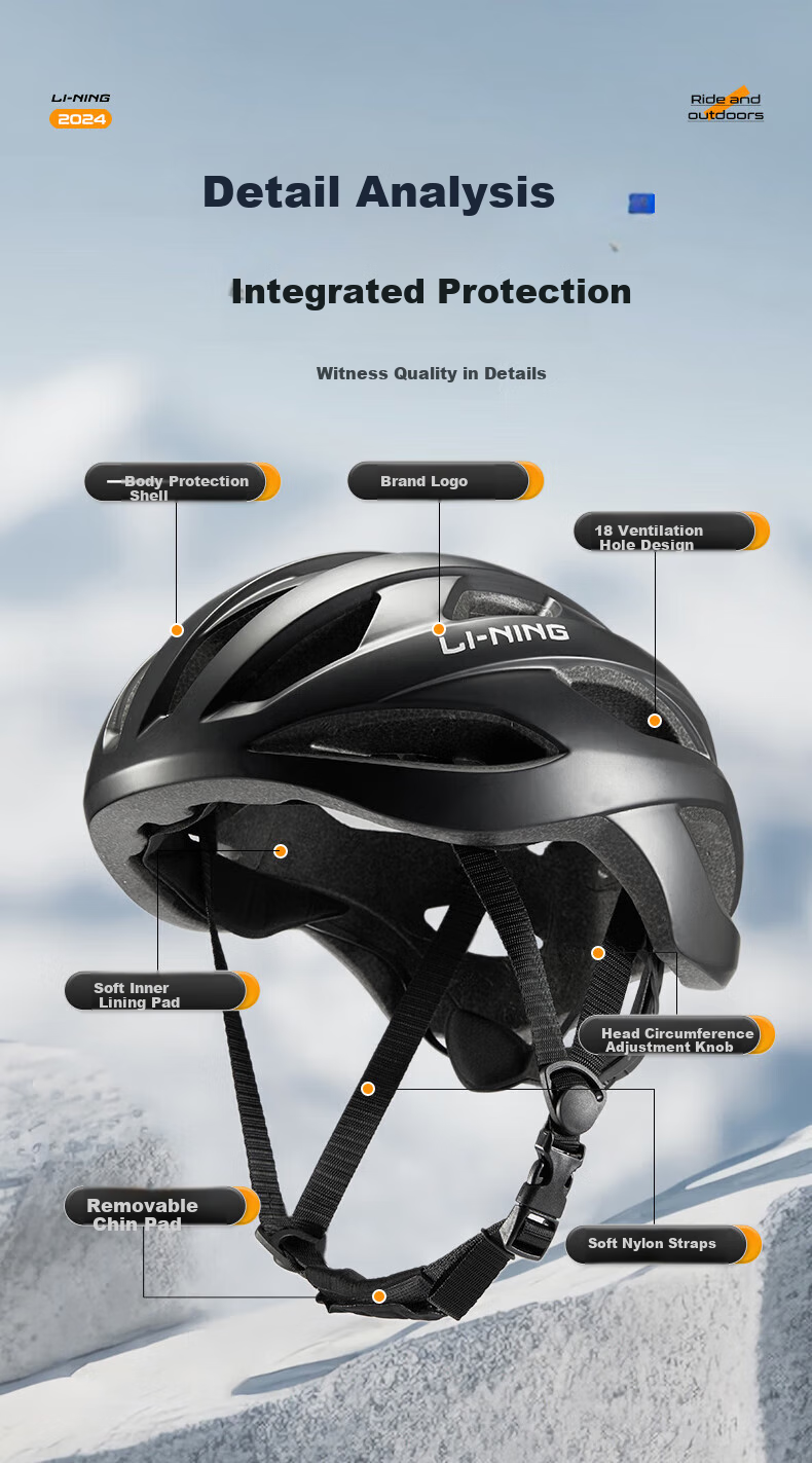 Li-Ning Cycling Helmet for Men And Women, Road Bike Mountain Bike Breathable Ventilated Lightweight Anti-Collision Riding Cap Equipment 1