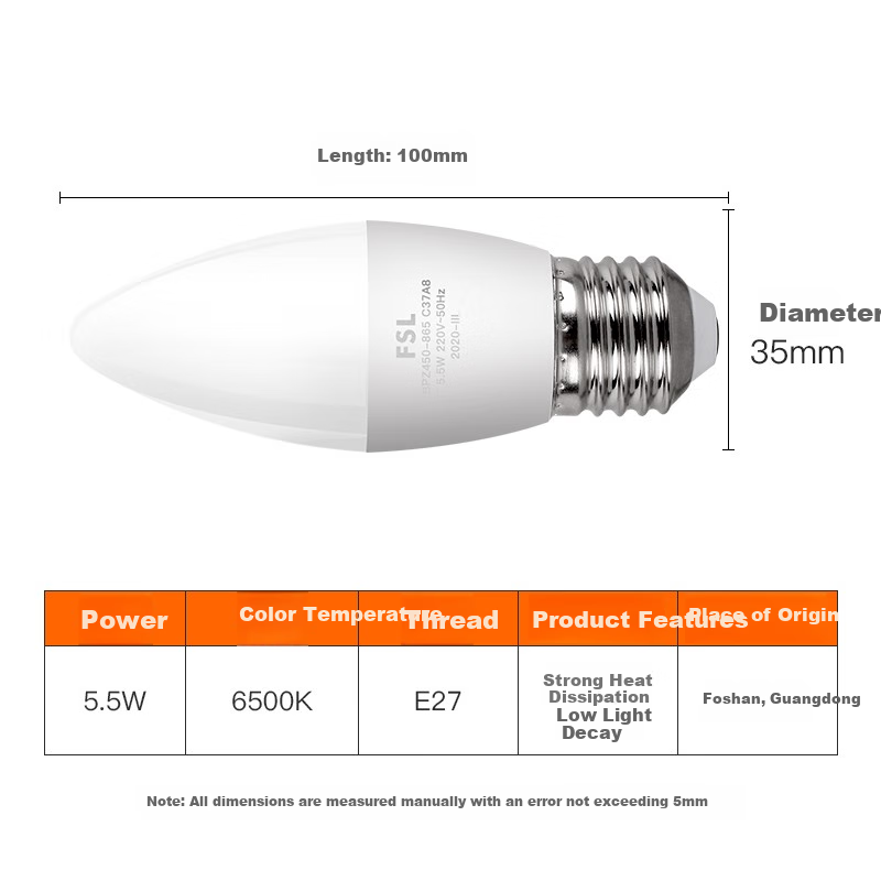Foshanzhaoming LED Bulb, Crystal Lamp, Energy-Saving Light Bulb, 5.5W, Large Base E27, Cool White 6500K, Pack of 5