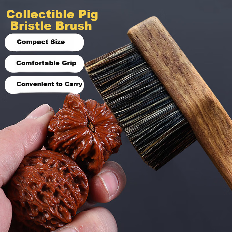 Jiebishi Brush for Antiques, Rosewood Hard Boar Bristle Brush, Olive And Walnut Cleaning Tool, Phoenix Tail Style