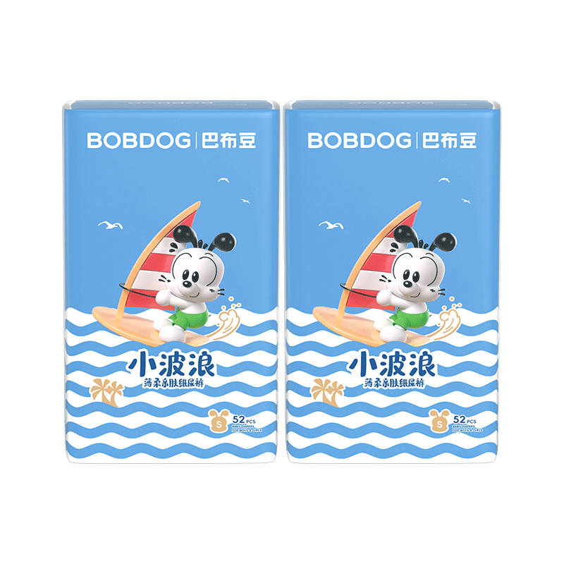 BOBDOG [Formamide Not Detected] Small Wave Diaper S 104 Pieces Summer Ultra-Thin Baby Diapers Dry and Breathable