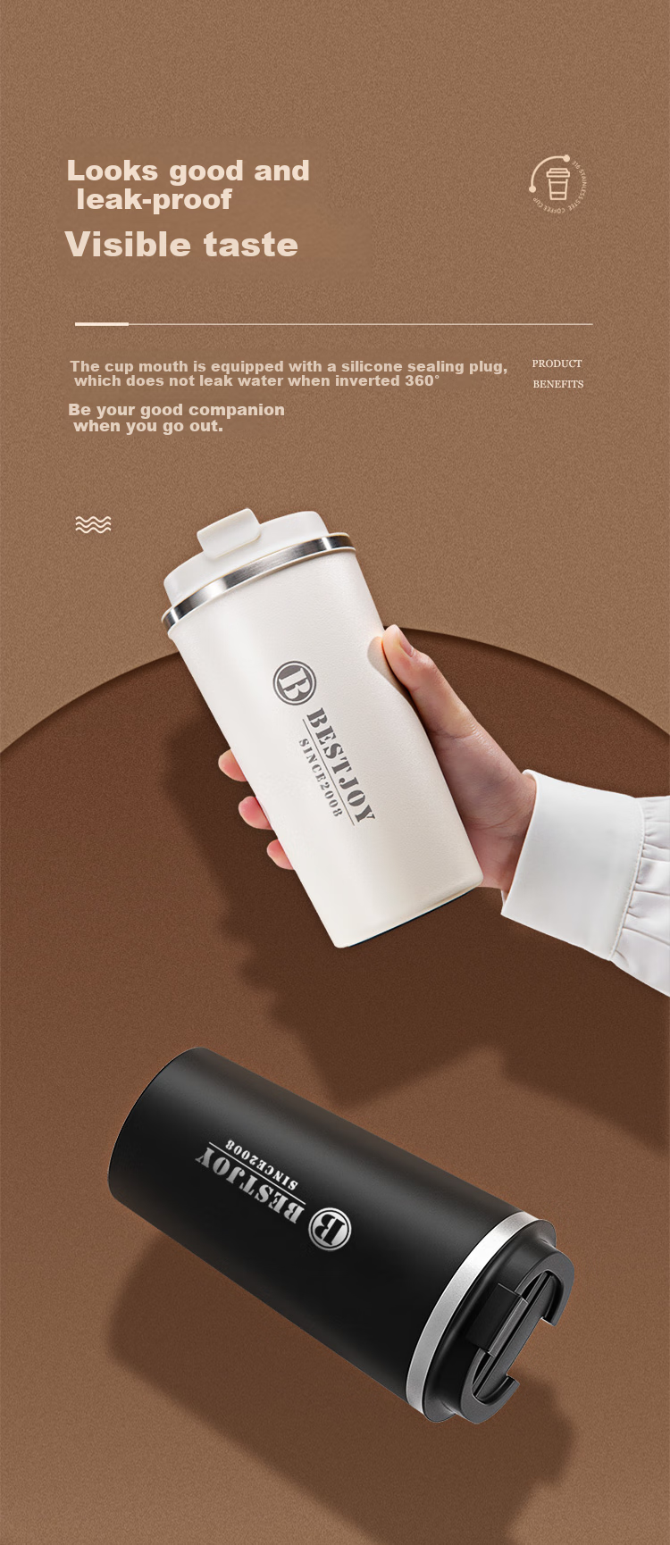 FUGURNG BESTJOY Coffee Mug, Fully Automatic Stirring Cup, 316 Stainless Steel Insulated Cup, Magnetic Electric Coffee Maker for Milk Powder, 400ml 11