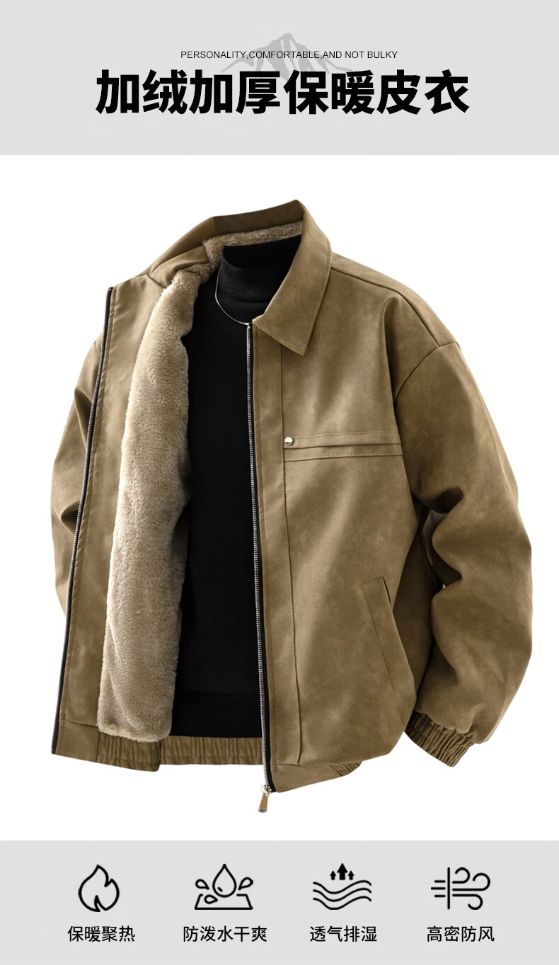 Dingfengbaoluo Men's American Style PU Leather Jacket Spring Autumn Loose Fit High-End Versatile Fashion Casual Leather Coat XUR24 Black XL 1