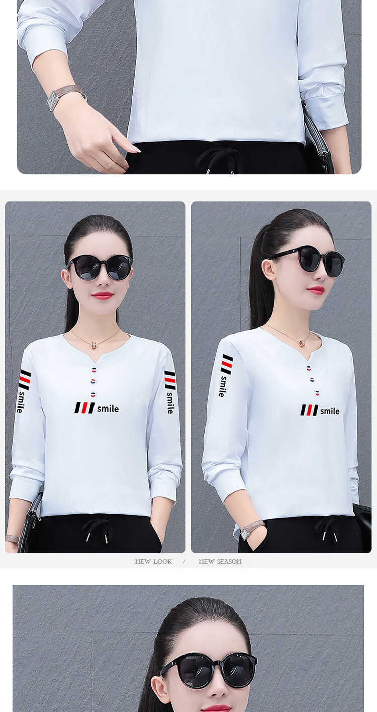 Woodpecker Pure Cotton Regular Shoulder Long Sleeve T-Shirt Women Autumn New Casual Plus Size Slim Fit Base Shirt Top Black 3XL 18