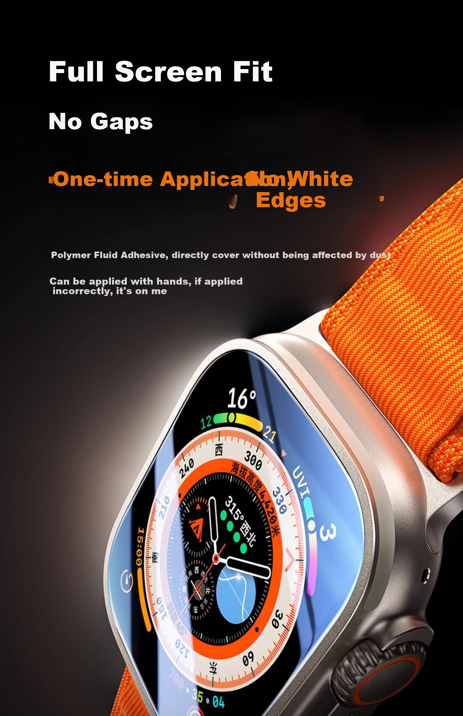 Smorss [Dust Removal Instant Sticker] Tempered Glass Screen Protector for Apple Watch Ultra 2, Full Coverage Protective Film for Apple Watch Ultra, Automatic Positioning Instant Sticker Film 11