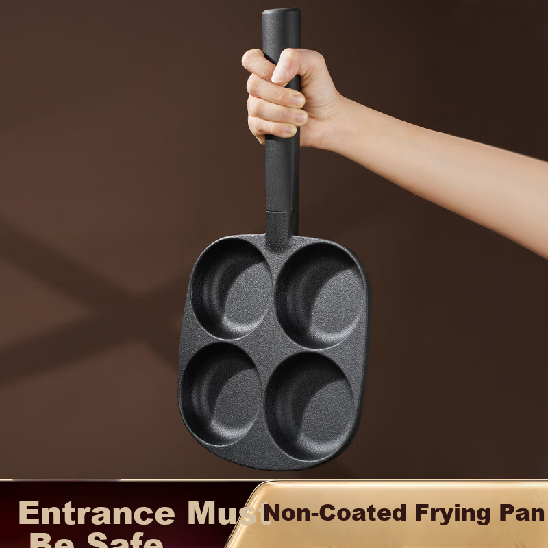 SSN Cast Iron Frying Pan with Four Holes, Non-Coated Breakfast Pan for Home Use, Egg Frying Tool, Egg And Burger Pa 1