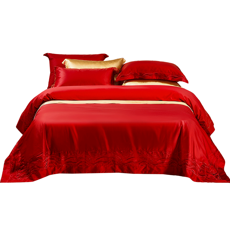 Fuanna Premium Wedding 4-Piece Set 140-Thread Count Double-Ply Long-Staple Cotton High-End Embroidered Bridal Bedding Gift for 1.8m Bed