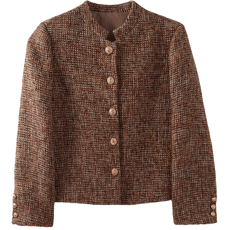 Demana [With Wool] Autumn Elegant Chanel Style Tweed Stand Collar Straight Metal Button Short Slimming Women's Jacket
