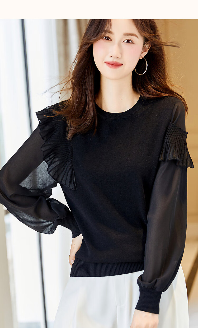 Dme [Containing Fluffy Wool] Spring And Autumn Stylish Spliced Sweater, Concealing Body Shape, Slimming Effect, Elegant Knitted Sweater for Women with High-End Feel 31