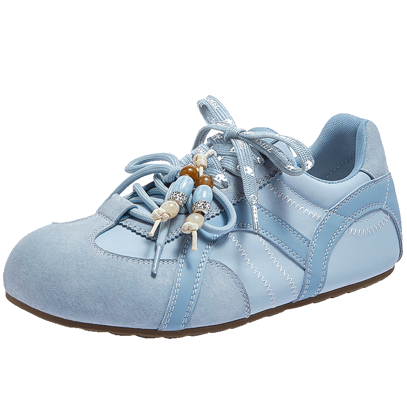 CAMEL Women's Training Shoes Floral Beaded Double Shoelaces Height Increasing Thin Sole Casual Shoes L26S577054 Light Blue Size 36