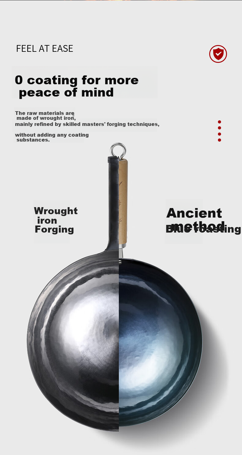 Laoyiren Zhangqiu Handmade Iron Wok, Seasoned Iron without Coating, Non-Stick, Traditional Cooking Pan, One Million Times Forged, Suitable for Gas Stove 5