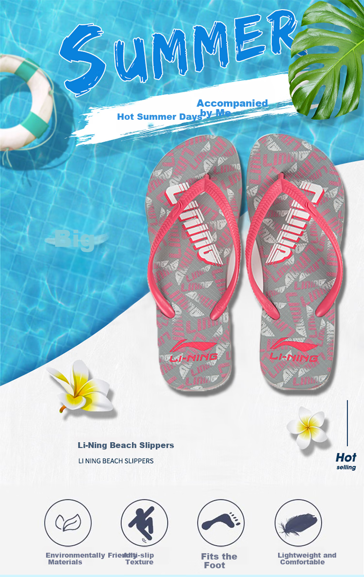 Li-Ning Flip Flops, Printed, for Men And Women, Swimming Beach Shoes, Shower Non-Slip Wear-Resistant Beach Shoes, 926-2 Deep Blue 1