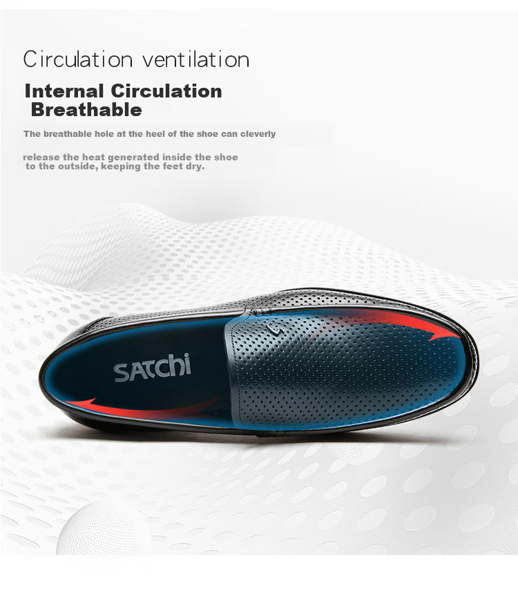 SATCHI Men's Shoes, Breathable Leather Shoes for Men, Hollow-Out Men's Leather Shoes, Sandals, Business Casual Shoes, 752143078Z, Black, Size 39 3