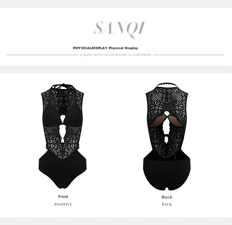 Sanqi One-Piece Swimsuit, Women's Bikini, Sexy Triangle Lace, Push-Up for Small Chest, Beach And Hot Spring Swimwear, 20042 Black XL 11